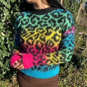 Rainbow cheetah print sweater 💜